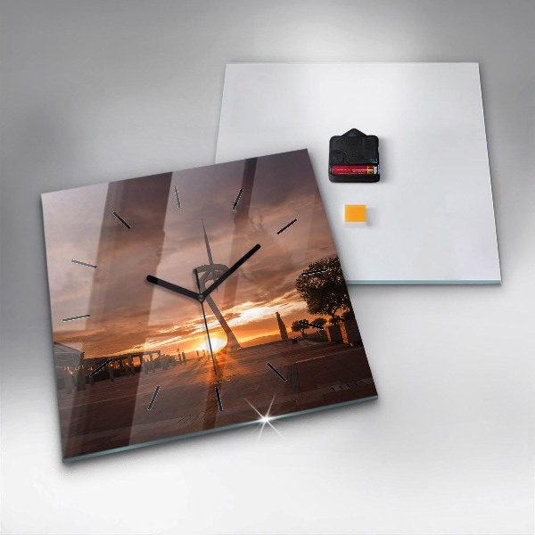 Square glass wall clock Barcelona Olympic Park