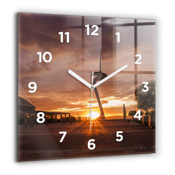 Square glass wall clock Barcelona Olympic Park