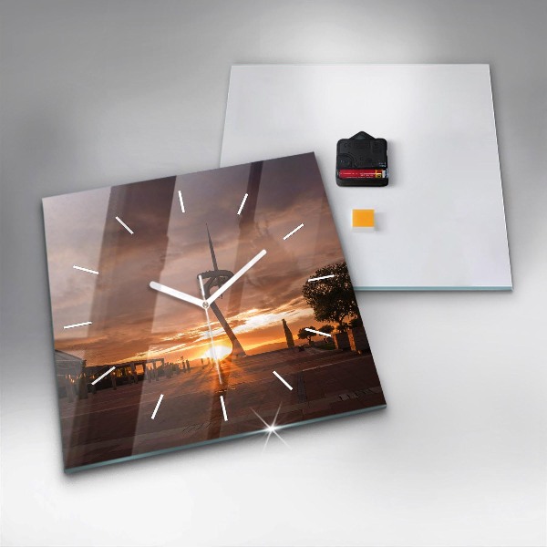 Square glass wall clock Barcelona Olympic Park