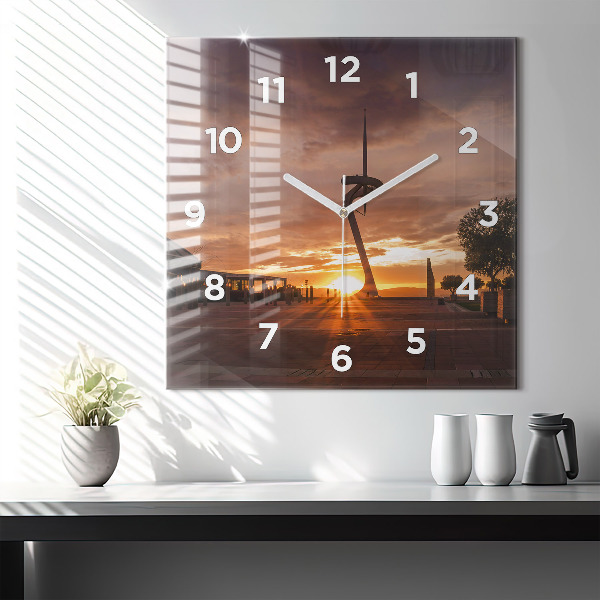 Square glass wall clock Barcelona Olympic Park