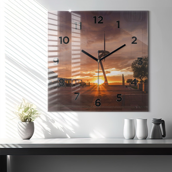 Square glass wall clock Barcelona Olympic Park
