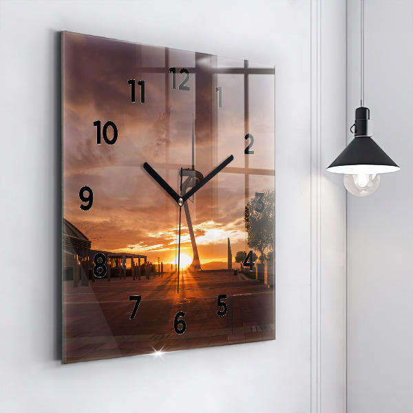 Square glass wall clock Barcelona Olympic Park