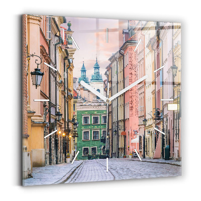 Square glass wall clock Old Town in Warsaw