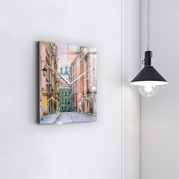 Square glass wall clock Old Town in Warsaw