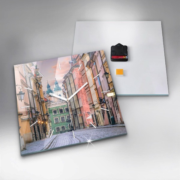 Square glass wall clock Old Town in Warsaw