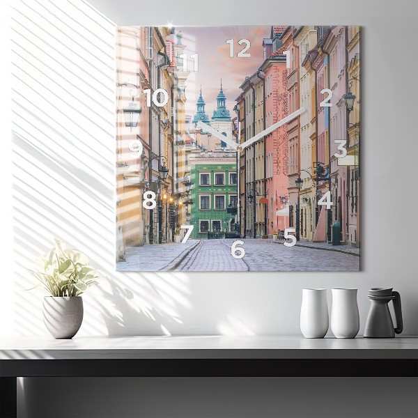 Square glass wall clock Old Town in Warsaw