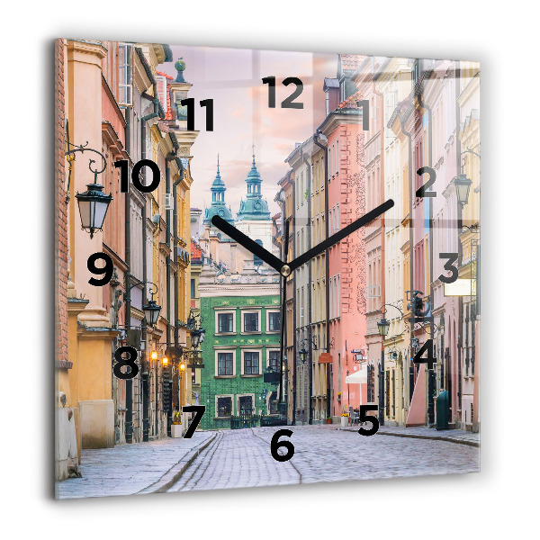 Square glass wall clock Old Town in Warsaw