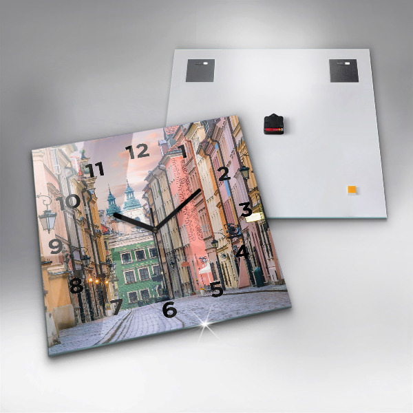 Square glass wall clock Old Town in Warsaw