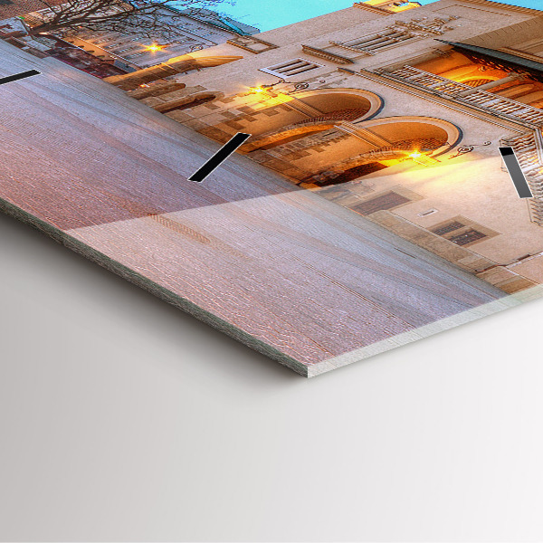 Square glass wall clock Main Market Square in Krakow