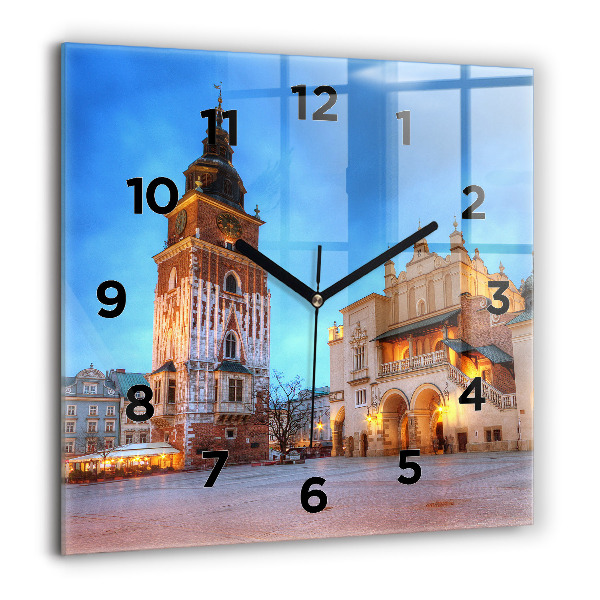 Square glass wall clock Main Market Square in Krakow