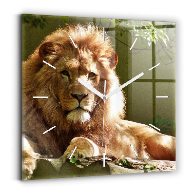 Square glass wall clock Portrait of a Lion