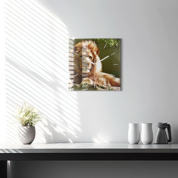 Square glass wall clock Portrait of a Lion