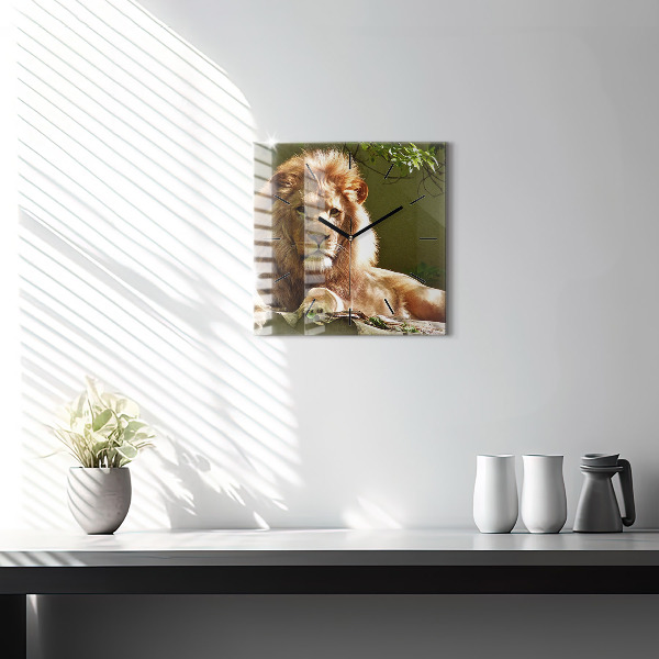 Square glass wall clock Portrait of a Lion