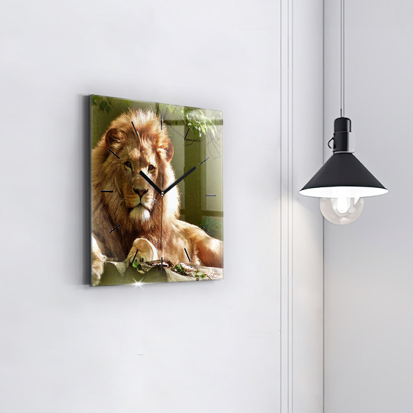 Square glass wall clock Portrait of a Lion