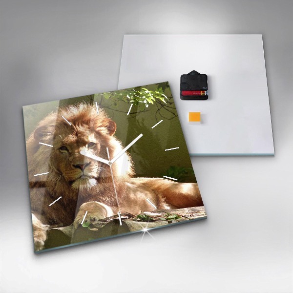 Square glass wall clock Portrait of a Lion
