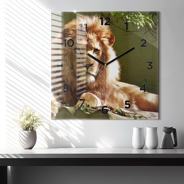 Square glass wall clock Portrait of a Lion