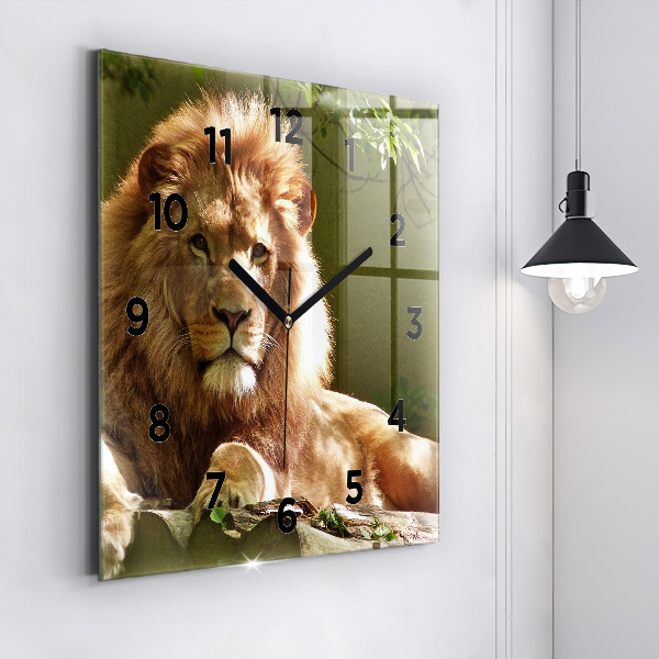 Square glass wall clock Portrait of a Lion
