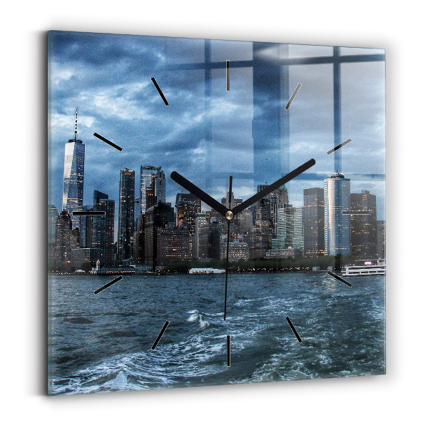 Square glass wall clock New York Panorama
