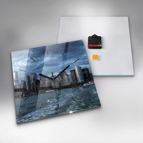 Square glass wall clock New York Panorama