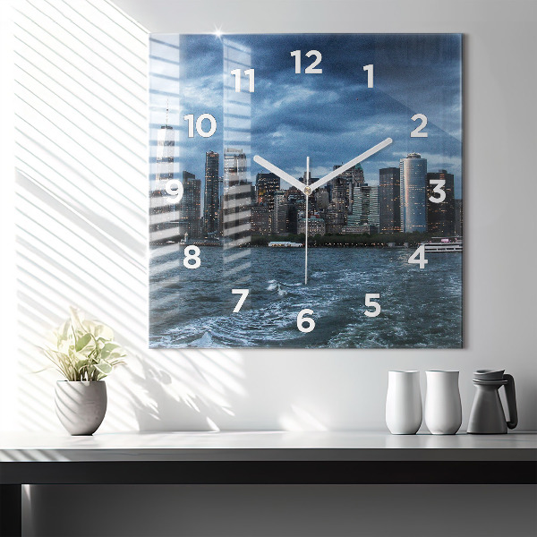 Square glass wall clock New York Panorama