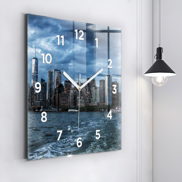 Square glass wall clock New York Panorama