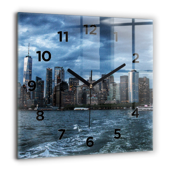 Square glass wall clock New York Panorama