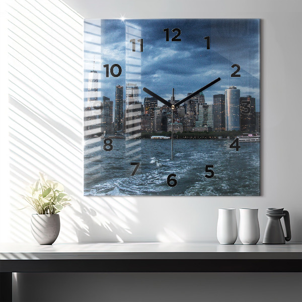 Square glass wall clock New York Panorama