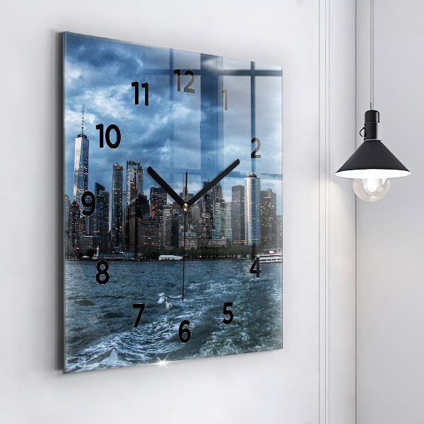 Square glass wall clock New York Panorama