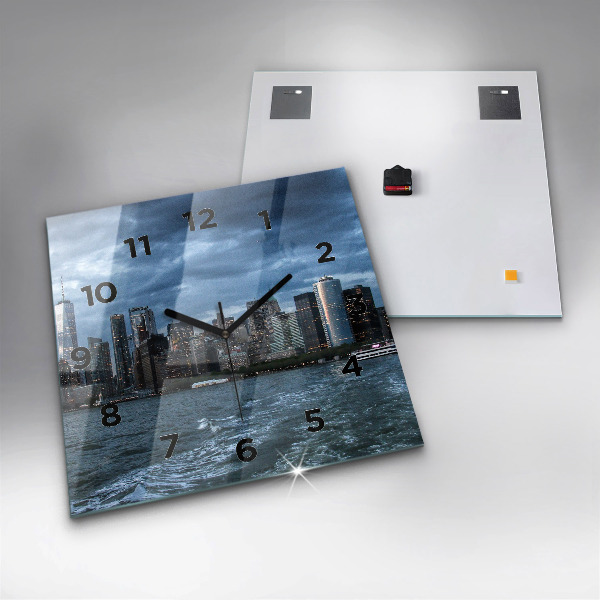 Square glass wall clock New York Panorama