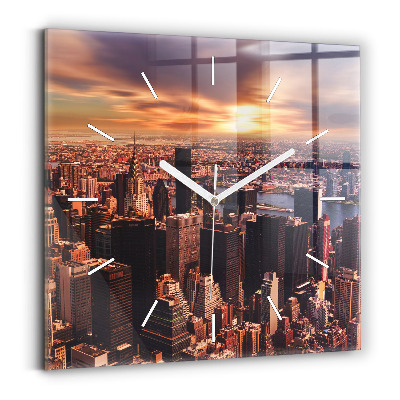 Square glass wall clock Panorama of the city west