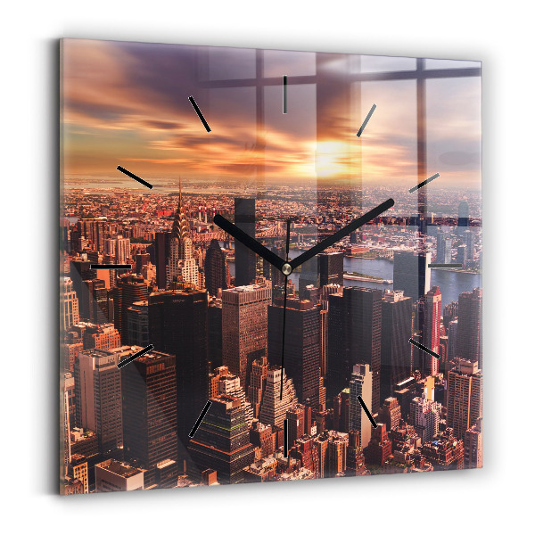 Square glass wall clock Panorama of the city west