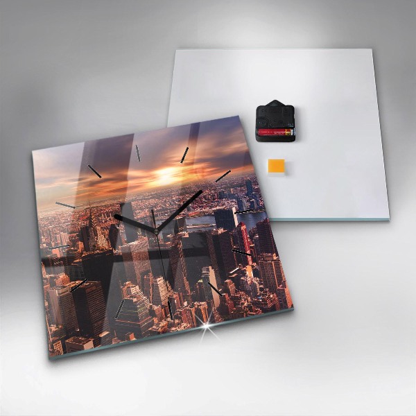 Square glass wall clock Panorama of the city west