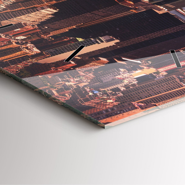 Square glass wall clock Panorama of the city west