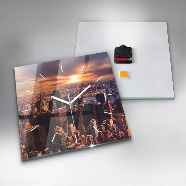 Square glass wall clock Panorama of the city west