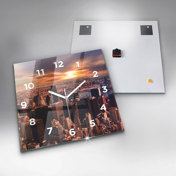 Square glass wall clock Panorama of the city west