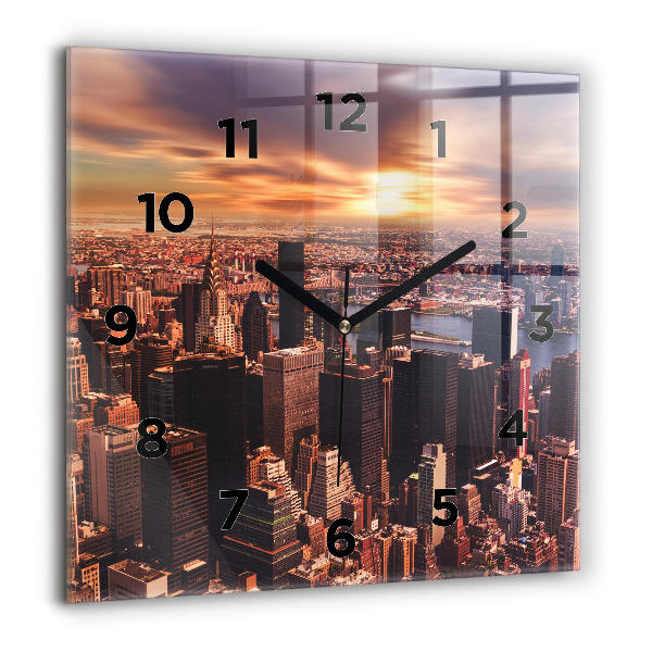 Square glass wall clock Panorama of the city west