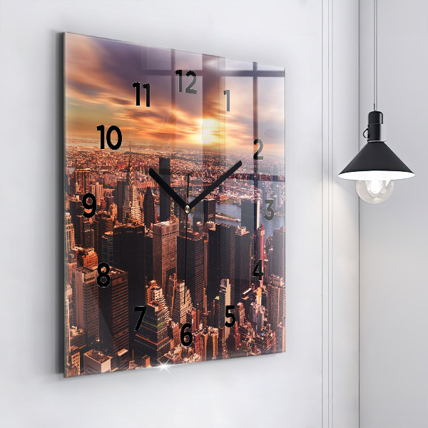 Square glass wall clock Panorama of the city west