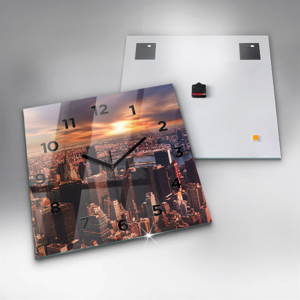 Square glass wall clock Panorama of the city west