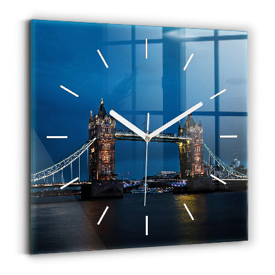 Square glass wall clock Tower Bridge London at night