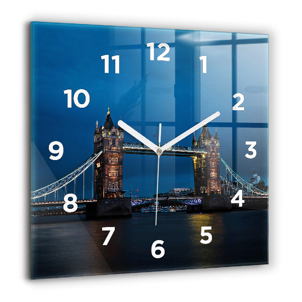 Square glass wall clock Tower Bridge London at night