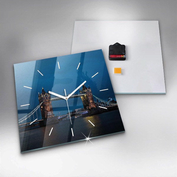 Square glass wall clock Tower Bridge London at night