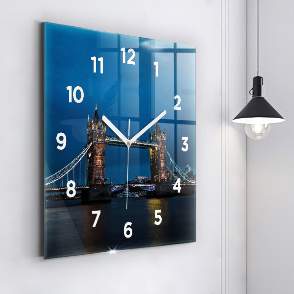 Square glass wall clock Tower Bridge London at night