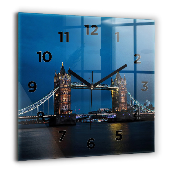 Square glass wall clock Tower Bridge London at night