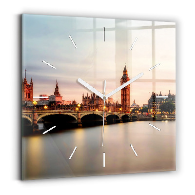 Square glass wall clock Big Ben London panorama