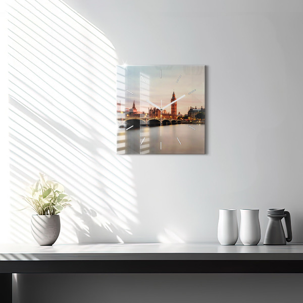 Square glass wall clock Big Ben London panorama