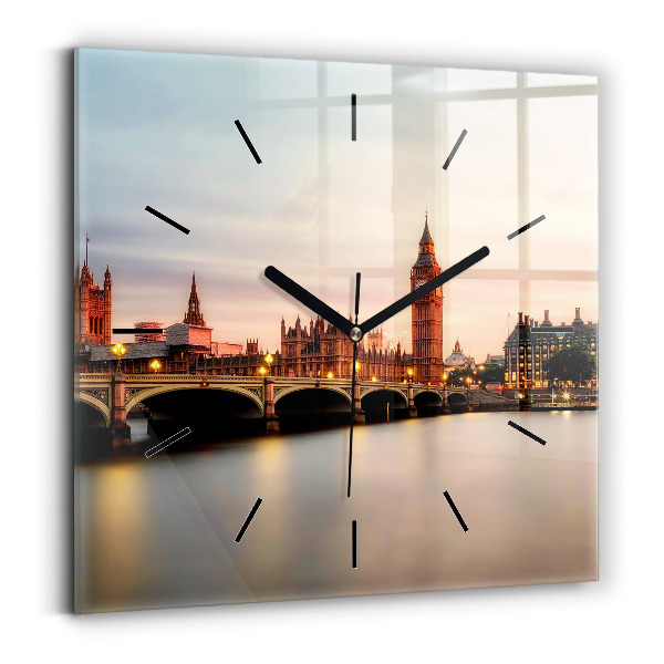 Square glass wall clock Big Ben London panorama
