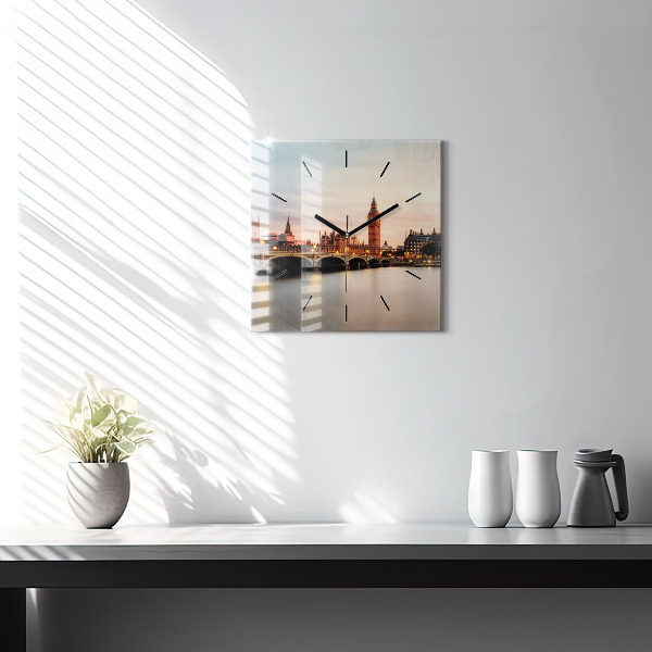 Square glass wall clock Big Ben London panorama