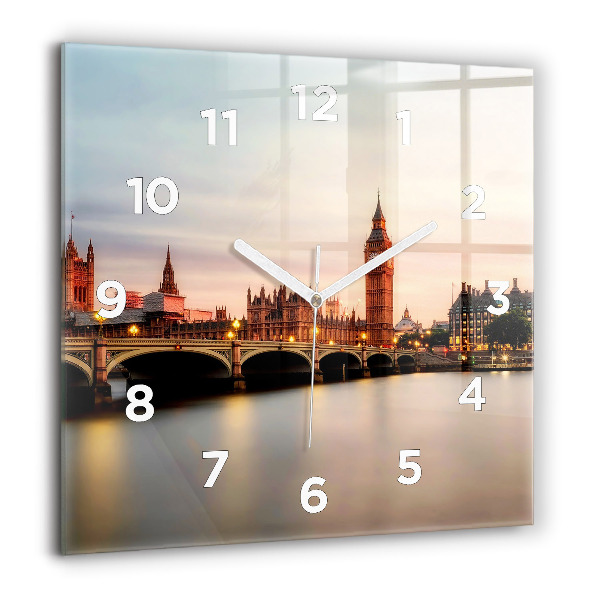 Square glass wall clock Big Ben London panorama