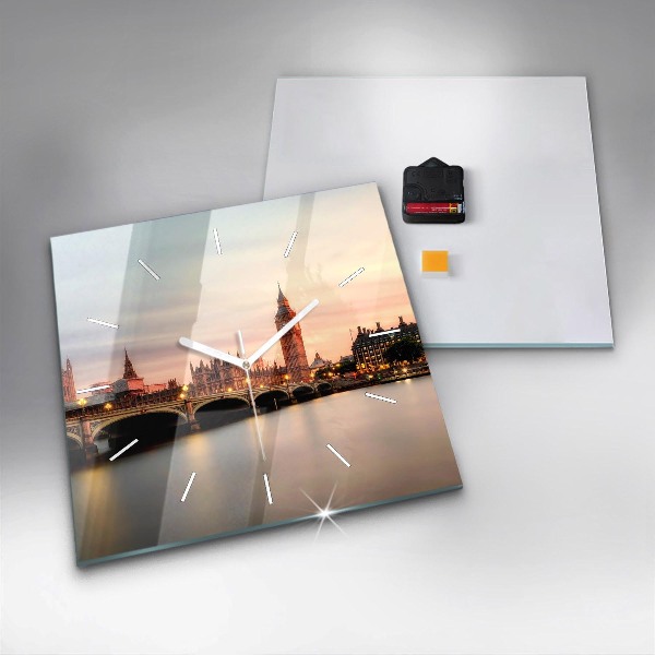 Square glass wall clock Big Ben London panorama