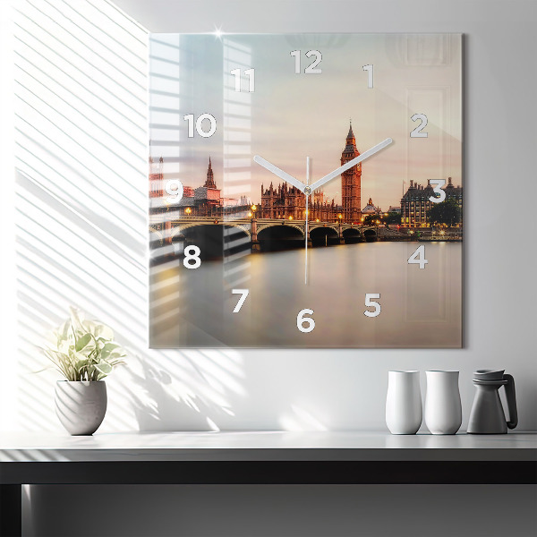 Square glass wall clock Big Ben London panorama